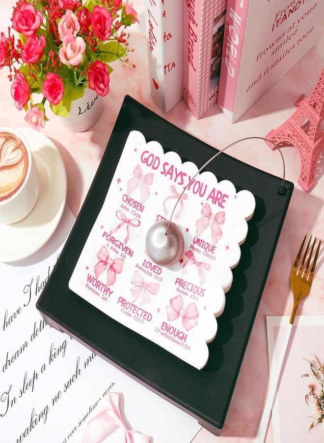 JarThenaAMCS مناديل جارثينا إيه إم سي إس الوردية المزينة بفيونكة، 100 قطعة، بتصميمات مستوحاة من الكتاب المقدس، تحمل شعار الإيمان بيسوع، للاستخدام مرة واحدة، بحواف مزخرفة، مناسبة للغداء والعشاء، ولتجهيزات طاولات الحفلات المسيحية. - Image 4